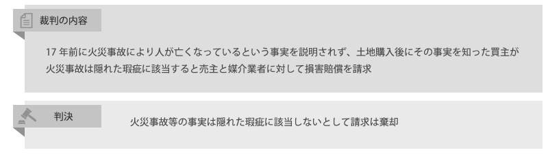 火災事故が瑕疵に該当しなかった判例